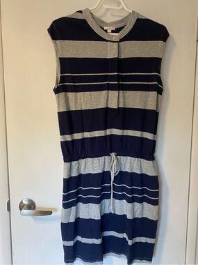 GAP Navy and Gray Striped Sleeveless Midi Dress